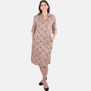 NWT Tamsy Red & Multi Color Floral Viscose Front Snap Dress  Size Large